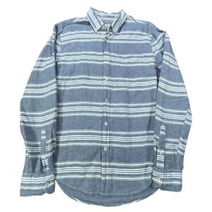 American Eagle Linen Blend Seriously Soft Shirt Men Small Plaid Blue Long Sleeve